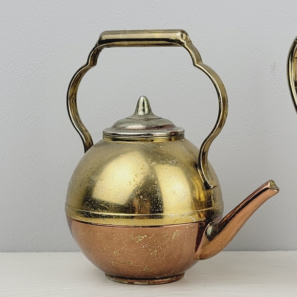 Antique 1930s Miniature Registered Design Brass & Copper Teapots - Picture 4 of 16